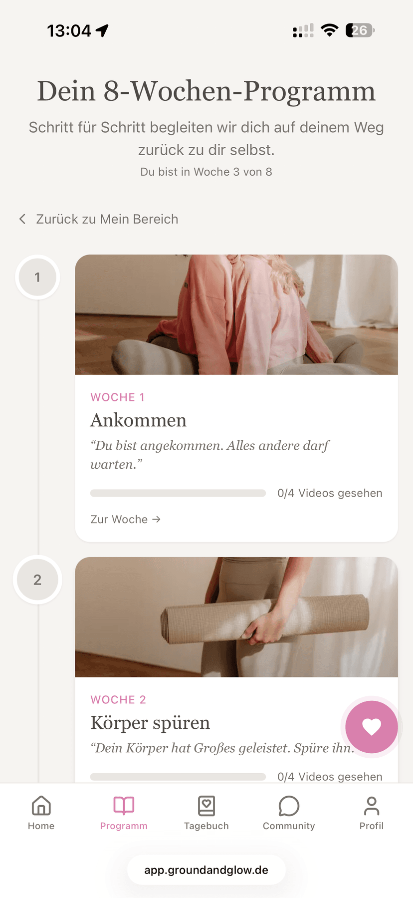 Ground & Glow 8-Wochen-Programm